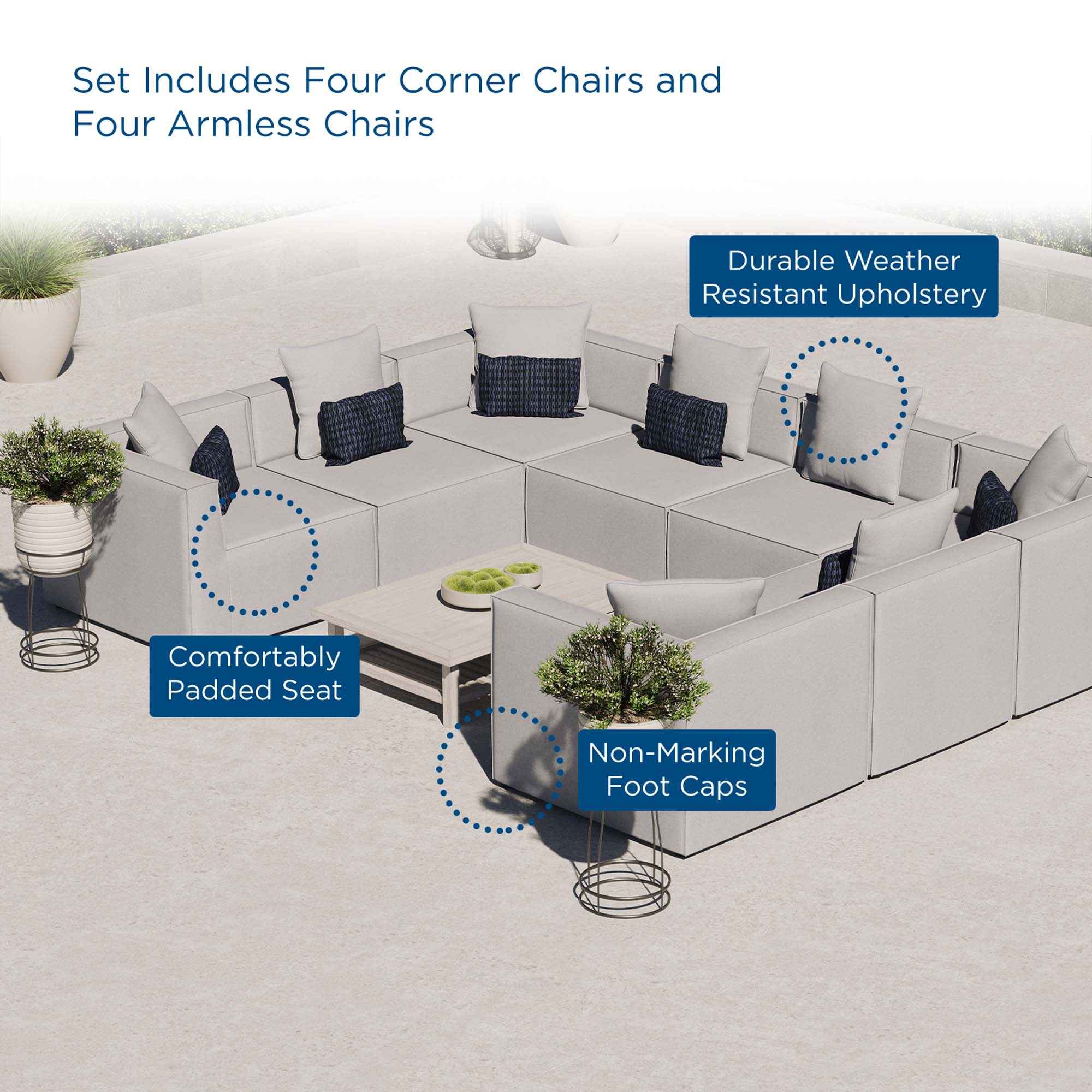 Patio Elegance Sectional Sofa - Saybrook 8-Piece Outdoor Upholstered Sofa by Modway